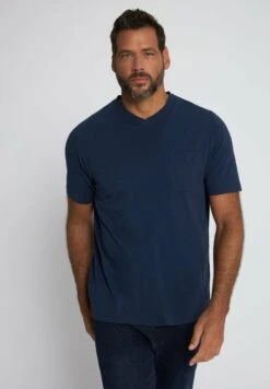 JP1880 Korte MouwenV-Hals Gevlamde- Camiseta Básica - Bleu Nuit Mat