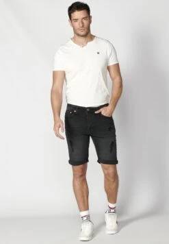 Koroshi Bermuda Cowboy Strecth Regular Fit- Shorts Vaqueros - Denim Black Denim -Solid Ventas be77be2962d343499d44abeeab20fed2